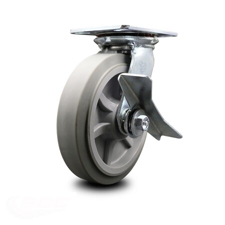 Service Caster 8 Inch Heavy Duty Thermoplastic Rubber Caster with Roller Bearing and Brake SCC SCC-35S820-TPRRF-SLB